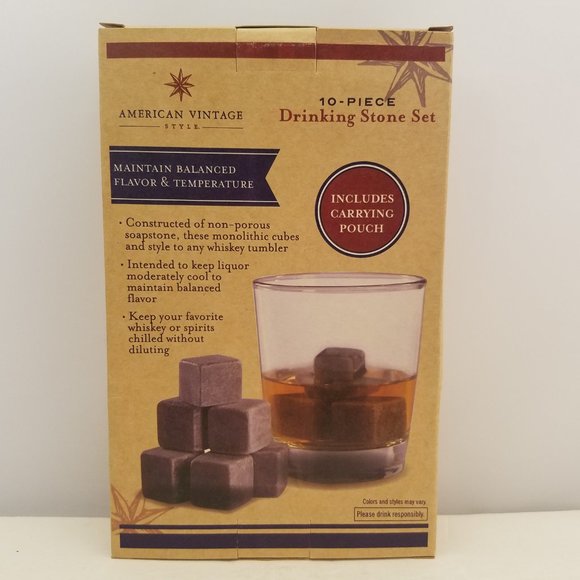Drinking Stone Set w/ Carrying Pouch by American Vintage Style 10-Piece - Picture 4 of 6
